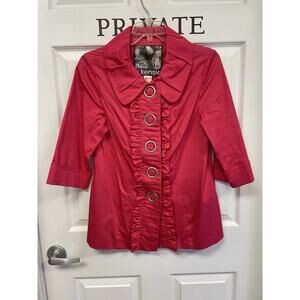 KENSIE Pink Tuxedo Ruffle Coat Jacket Women's Size Small 3/4 Sleeves Big Buttons
